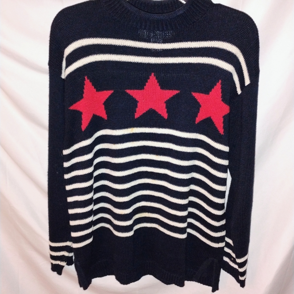 Norton Studio Vintage Navy Sweater with Red Stars and White Stripes